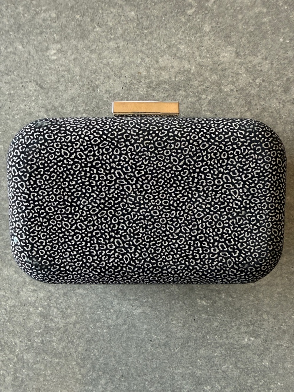 Black and Silver Leopard Print Box Clutch with Silver Accent 4”x6”